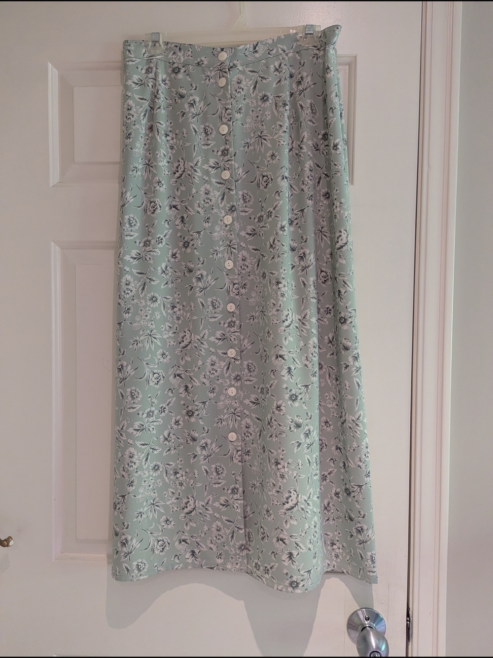 Vintage TanJay Mint Floral Maxi Skirt with Button Front 90s Cottagecore Boho